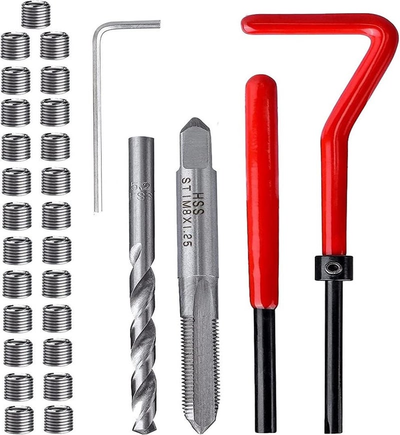 fixinus Store 30 Piece M8 x 1.25mm Thread Repair Insert Kit, Stainless Steel Thread Repair Kit Helicoil Coil Compatible Hand Tool Set for Auto Repair - Image 1